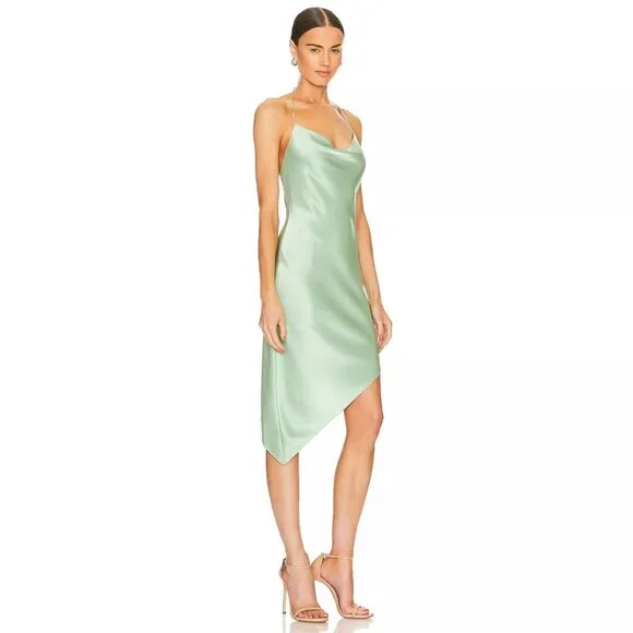Alice + Olivia Harmony Asymmetrical Midi Dress Green Tea | Womens Size 6 - Picture 2 of 11